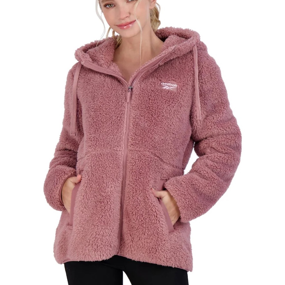 Reebok dusty rose faux fur full zip jacket XL